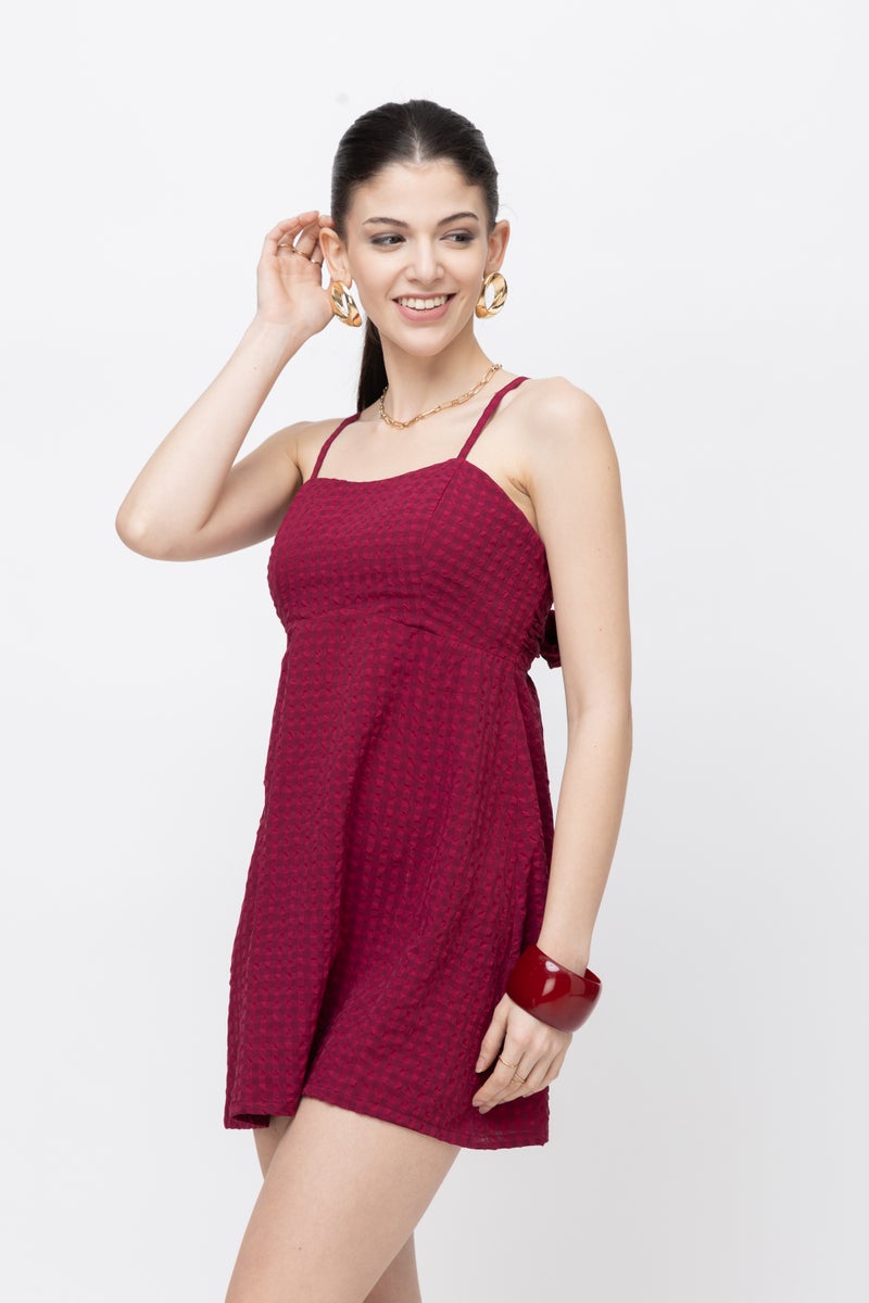 7OUNCE Textured Fabric Mini Dress in Wine for Women - Image 4